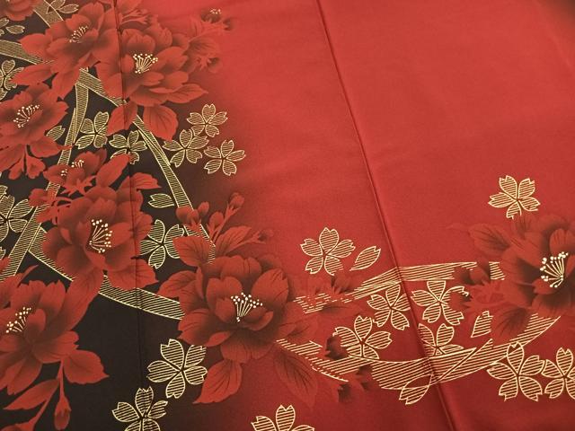 平和屋着物●豪華振袖　草花文　暈し染め　金彩　正絹　逸品　未使用　AABL8441fy