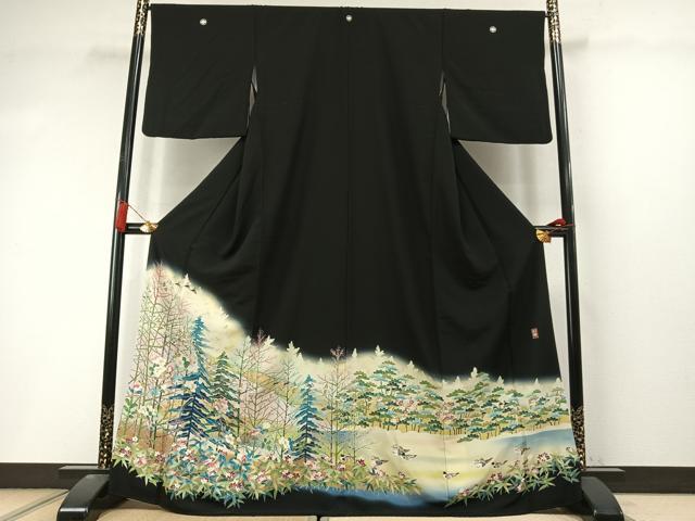平和屋着物●豪華黒留袖　作家物　花鳥文　暈し染め　正絹　逸品　AABL8444fy