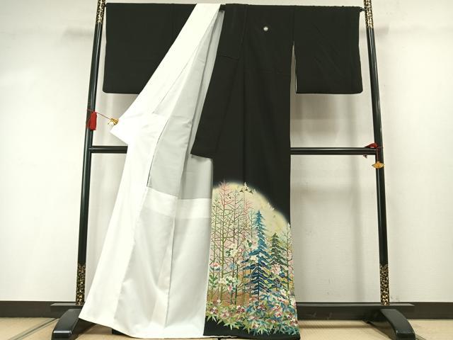 平和屋着物●豪華黒留袖　作家物　花鳥文　暈し染め　正絹　逸品　AABL8444fy