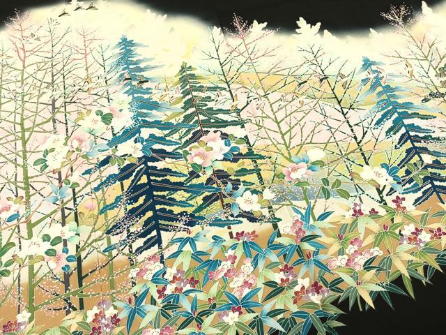 平和屋着物●豪華黒留袖　作家物　花鳥文　暈し染め　正絹　逸品　AABL8444fy