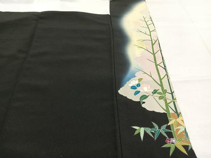 平和屋着物●豪華黒留袖　作家物　花鳥文　暈し染め　正絹　逸品　AABL8444fy