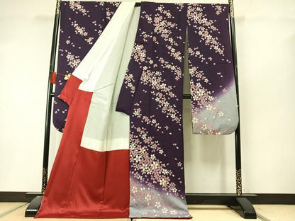 平和屋着物●豪華振袖　駒刺繍　舞桜文　暈し染め　金彩　正絹　逸品　AABL8447fy