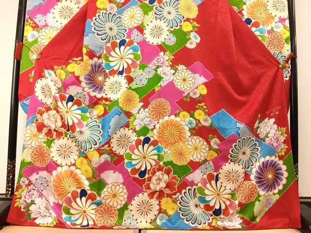 平和屋着物●AMIAYA×紅一点　振袖　駒刺繍　花鳥文　金彩　正絹　逸品　AABL8448fy