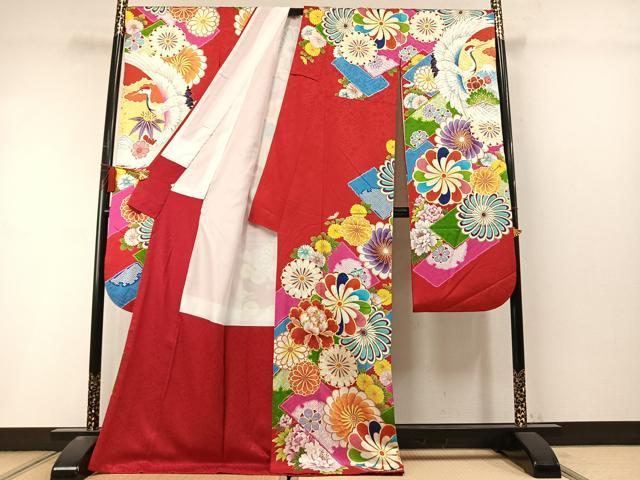 平和屋着物●AMIAYA×紅一点　振袖　駒刺繍　花鳥文　金彩　正絹　逸品　AABL8448fy