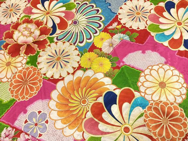 平和屋着物●AMIAYA×紅一点　振袖　駒刺繍　花鳥文　金彩　正絹　逸品　AABL8448fy