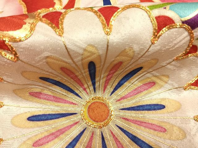 平和屋着物●AMIAYA×紅一点　振袖　駒刺繍　花鳥文　金彩　正絹　逸品　AABL8448fy
