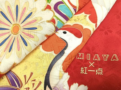 平和屋着物●AMIAYA×紅一点　振袖　駒刺繍　花鳥文　金彩　正絹　逸品　AABL8448fy