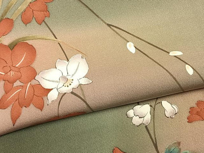 平和屋着物●訪問着　草花文　暈し染め　正絹　逸品　AABL8451fy