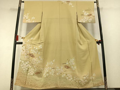 平和屋着物●十日町　名門　滝泰謹製　訪問着　絞り　刺繍　扇面花文　暈し染め　金糸　金彩　正絹　逸品　AABL8452fy