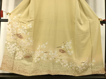 平和屋着物●十日町　名門　滝泰謹製　訪問着　絞り　刺繍　扇面花文　暈し染め　金糸　金彩　正絹　逸品　AABL8452fy