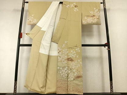 平和屋着物●十日町　名門　滝泰謹製　訪問着　絞り　刺繍　扇面花文　暈し染め　金糸　金彩　正絹　逸品　AABL8452fy