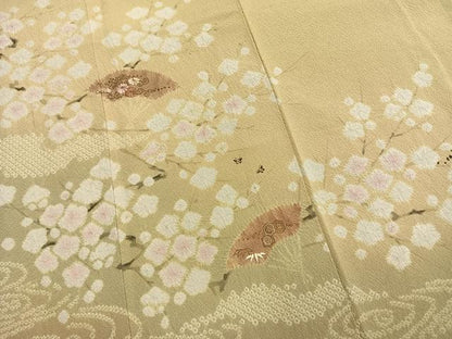 平和屋着物●十日町　名門　滝泰謹製　訪問着　絞り　刺繍　扇面花文　暈し染め　金糸　金彩　正絹　逸品　AABL8452fy