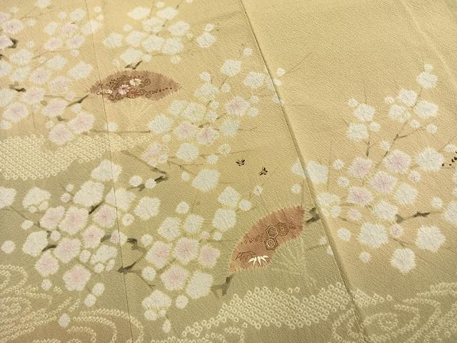 平和屋着物●十日町　名門　滝泰謹製　訪問着　絞り　刺繍　扇面花文　暈し染め　金糸　金彩　正絹　逸品　AABL8452fy