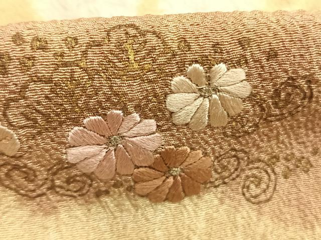 平和屋着物●十日町　名門　滝泰謹製　訪問着　絞り　刺繍　扇面花文　暈し染め　金糸　金彩　正絹　逸品　AABL8452fy