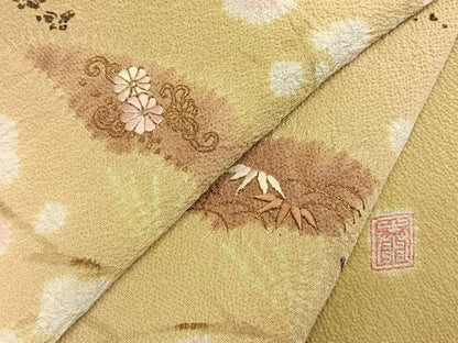 平和屋着物●十日町　名門　滝泰謹製　訪問着　絞り　刺繍　扇面花文　暈し染め　金糸　金彩　正絹　逸品　AABL8452fy