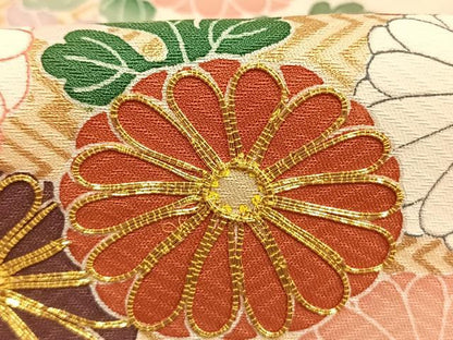 平和屋着物●訪問着　駒刺繍　草花文　金彩　ロング丈　正絹　逸品　AABL8453fy