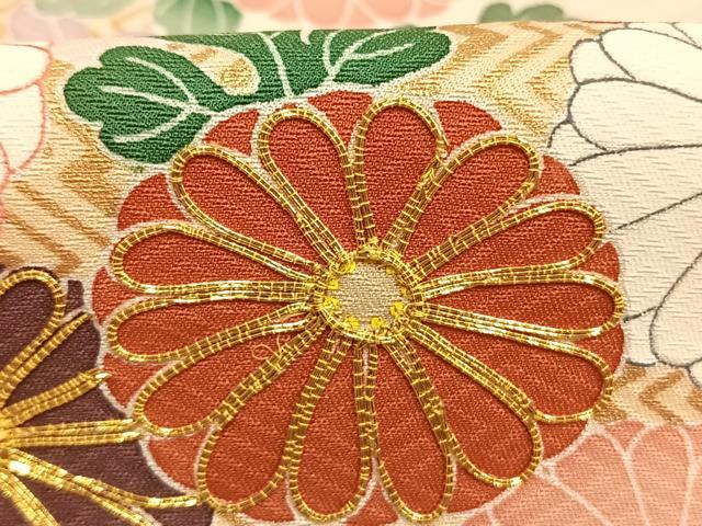 平和屋着物●訪問着　駒刺繍　草花文　金彩　ロング丈　正絹　逸品　AABL8453fy