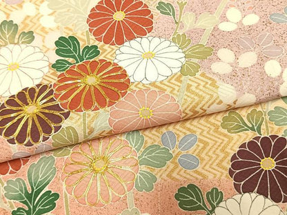 平和屋着物●訪問着　駒刺繍　草花文　金彩　ロング丈　正絹　逸品　AABL8453fy