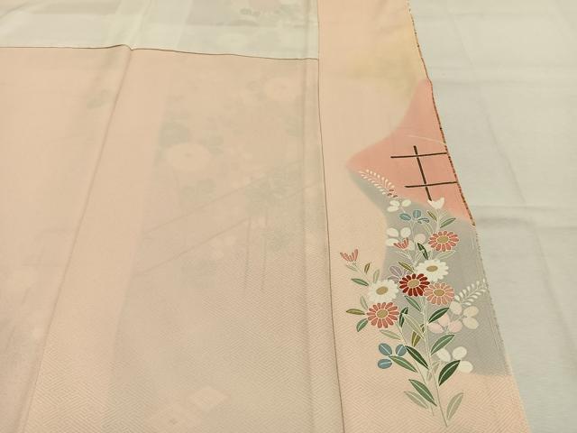 平和屋着物●訪問着　駒刺繍　草花文　金彩　ロング丈　正絹　逸品　AABL8453fy