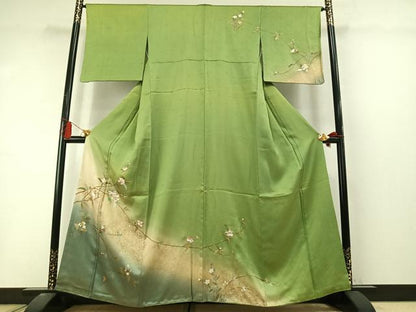 平和屋着物●訪問着　枝花文　暈し染め　金銀彩　正絹　逸品　AABL8454fy