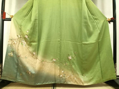 平和屋着物●訪問着　枝花文　暈し染め　金銀彩　正絹　逸品　AABL8454fy