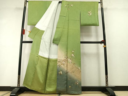 平和屋着物●訪問着　枝花文　暈し染め　金銀彩　正絹　逸品　AABL8454fy