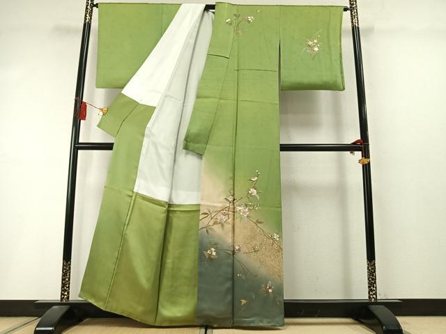 平和屋着物●訪問着　枝花文　暈し染め　金銀彩　正絹　逸品　AABL8454fy