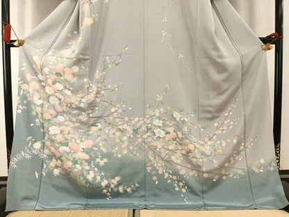 平和屋着物●訪問着　友禅　枝花文　暈し染め　ロング丈　正絹　逸品　未使用　AABL8457fy