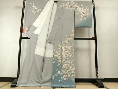 平和屋着物●訪問着　友禅　枝花文　暈し染め　ロング丈　正絹　逸品　未使用　AABL8457fy