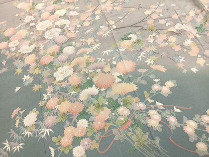 平和屋着物●訪問着　友禅　枝花文　暈し染め　ロング丈　正絹　逸品　未使用　AABL8457fy