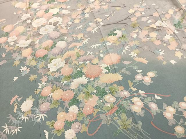 平和屋着物●訪問着　友禅　枝花文　暈し染め　ロング丈　正絹　逸品　未使用　AABL8457fy