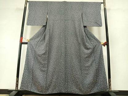 平和屋着物●お召　天目織　草花文　正絹　逸品　AABL8460fy