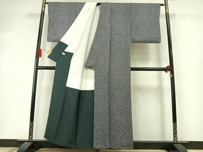 平和屋着物●お召　天目織　草花文　正絹　逸品　AABL8460fy