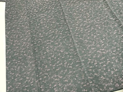 平和屋着物●お召　天目織　草花文　正絹　逸品　AABL8460fy