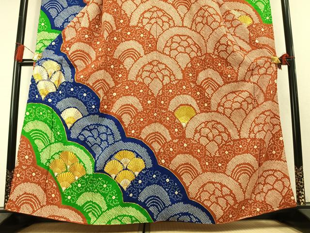 平和屋着物●豪華振袖　総絞り　駒刺繍　扇花文　金銀糸　正絹　逸品　AABL8462fy