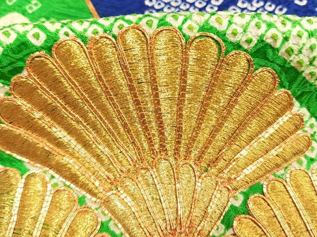 平和屋着物●豪華振袖　総絞り　駒刺繍　扇花文　金銀糸　正絹　逸品　AABL8462fy