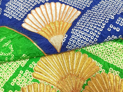 平和屋着物●豪華振袖　総絞り　駒刺繍　扇花文　金銀糸　正絹　逸品　AABL8462fy