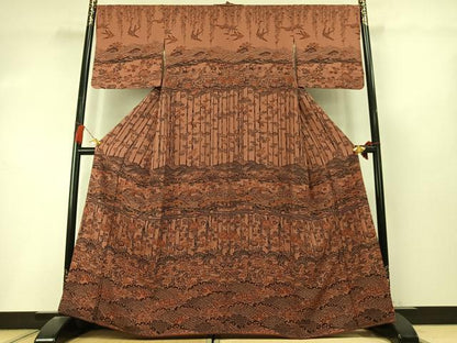 平和屋着物●訪問着　型染め　松竹梅　花鳥文　正絹　逸品　AABL8470fy