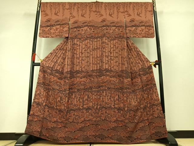 平和屋着物●訪問着　型染め　松竹梅　花鳥文　正絹　逸品　AABL8470fy