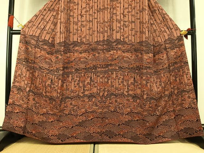 平和屋着物●訪問着　型染め　松竹梅　花鳥文　正絹　逸品　AABL8470fy