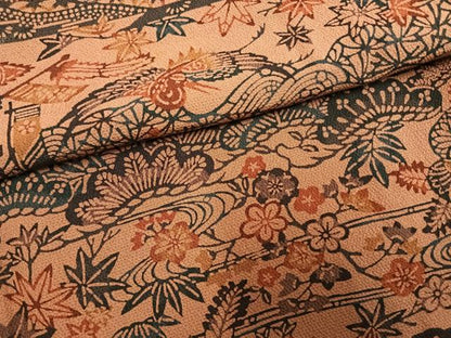平和屋着物●訪問着　型染め　松竹梅　花鳥文　正絹　逸品　AABL8470fy