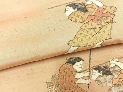 平和屋着物●京の名門・菱屋六右ェ門　紬　人物文　正絹　逸品　AABL8477fy