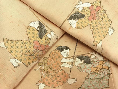 平和屋着物●京の名門・菱屋六右ェ門　紬　人物文　正絹　逸品　AABL8477fy