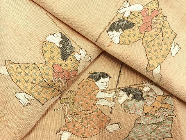 平和屋着物●京の名門・菱屋六右ェ門　紬　人物文　正絹　逸品　AABL8477fy