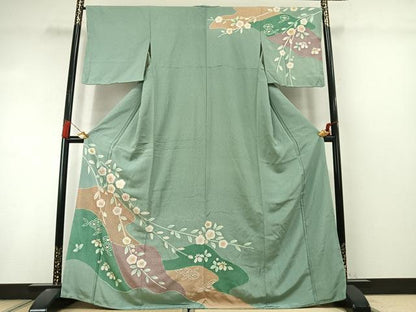 平和屋着物●中国三大刺繍　スワトウ刺繍　汕頭刺繍　相良刺繍　訪問着　草花文　金糸　正絹　逸品　未使用　AABL8478fy
