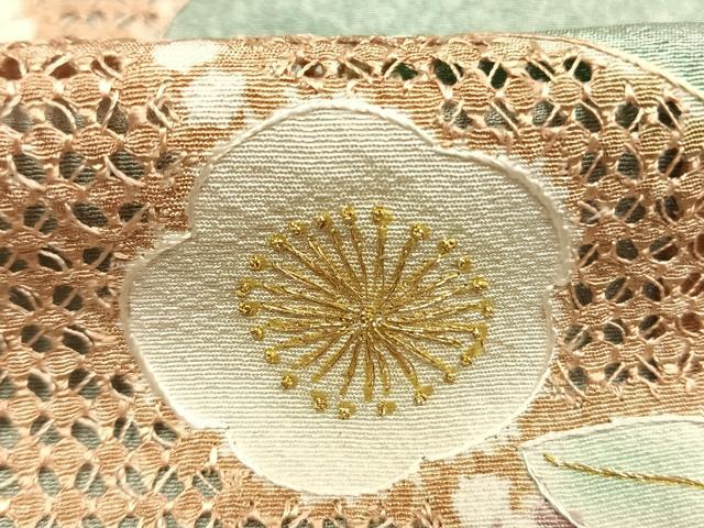 平和屋着物●中国三大刺繍　スワトウ刺繍　汕頭刺繍　相良刺繍　訪問着　草花文　金糸　正絹　逸品　未使用　AABL8478fy