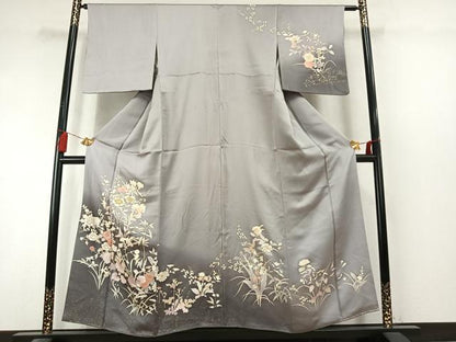 平和屋着物●訪問着　駒刺繍　草花文　暈し染め　金糸　金彩　正絹　逸品　AABL8479fy