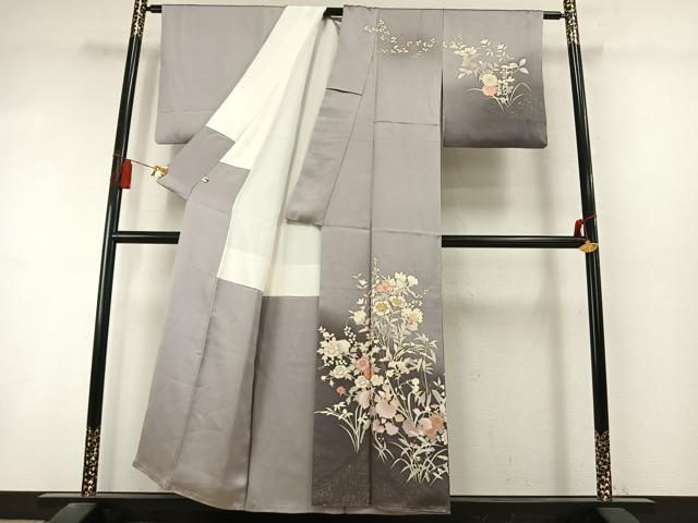 平和屋着物●訪問着　駒刺繍　草花文　暈し染め　金糸　金彩　正絹　逸品　AABL8479fy