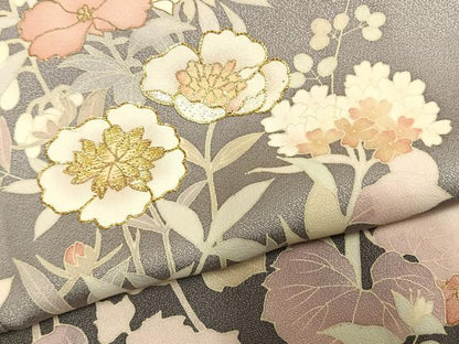 平和屋着物●訪問着　駒刺繍　草花文　暈し染め　金糸　金彩　正絹　逸品　AABL8479fy