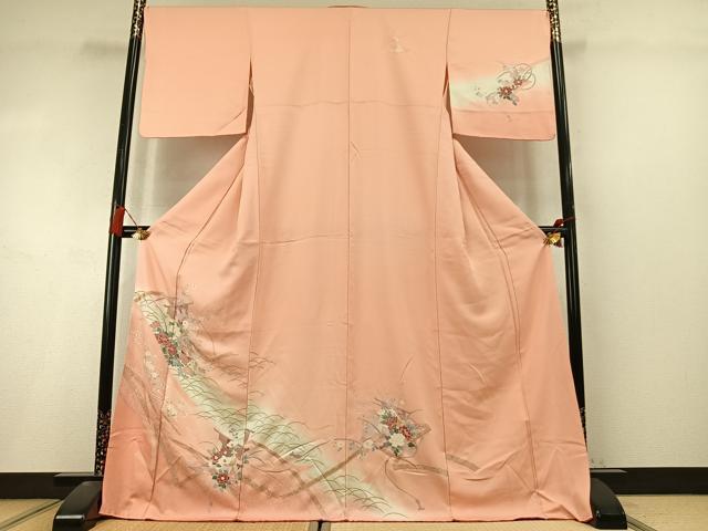 平和屋着物●訪問着　草花熨斗文　暈し染め　金彩　ロング丈　正絹　逸品　AABL8481fy